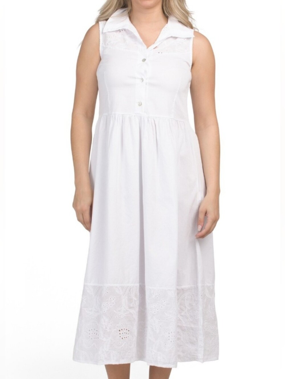 NWT -Terzo Millennio Italy Cotton Stretch Embroidered Eyelet Shirt Dress-Size XL
